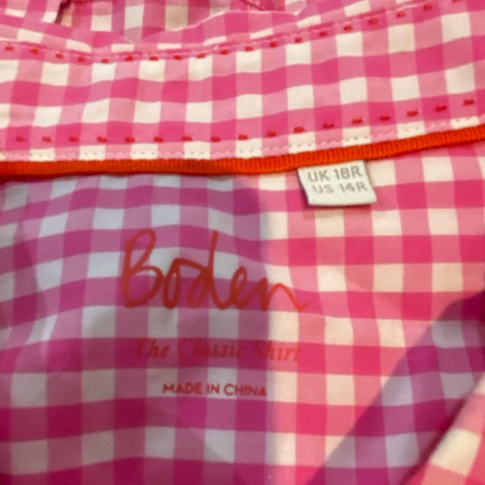 Boden pink and white checkered long sleeve button down shirt.. Size 14R - Picture 3 of 5